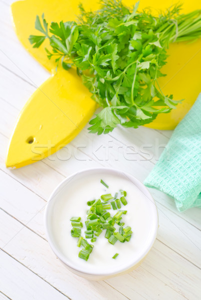Tejföl zöldhagyma étel tej fehér krém Stock fotó © tycoon