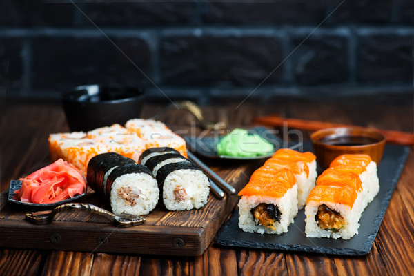 Foto stock: Sushi · wasabi · gengibre · tabela · jantar · chá
