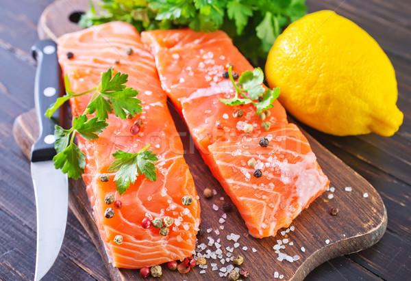 Foto stock: Salmón · alimentos · peces · rojo · cuchillo · mercado