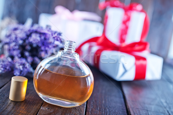 Parfum bouteille table en bois eau mode verre [[stock_photo]] © tycoon