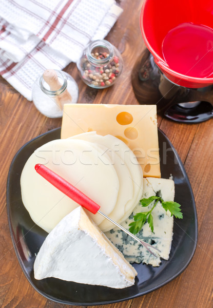Stock foto: Käse · Ostereier · Holz · Tabelle · rot · Fett