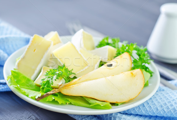 Foto stock: Queso · camembert · peras · alimentos · bordo · amarillo