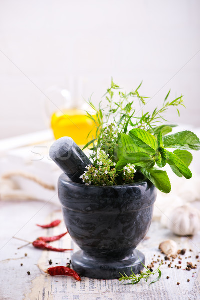 Aroma kruid Spice keukentafel voedsel blad Stockfoto © tycoon