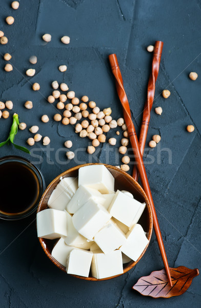 Tofu ser puchar tabeli niebieski tablicy Zdjęcia stock © tycoon