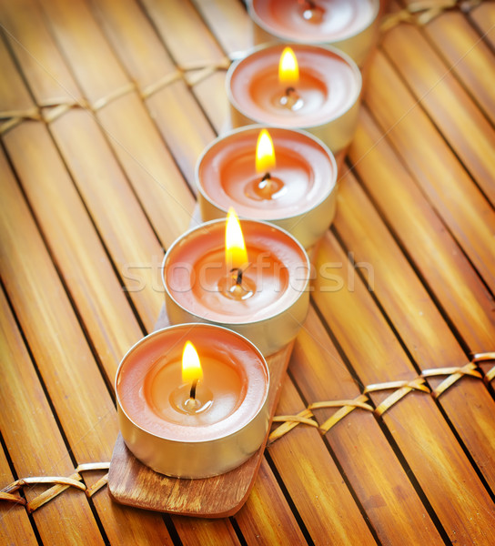 Gyertyák tűz belső szín bambusz béke Stock fotó © tycoon