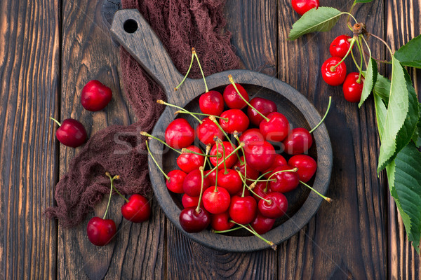 Stockfoto: Vers · kers · Rood · kom · tabel · voedsel