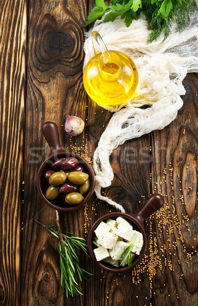 Stok fotoğraf: Peynir · zeytin · baharat · tablo · arka · plan · mutfak