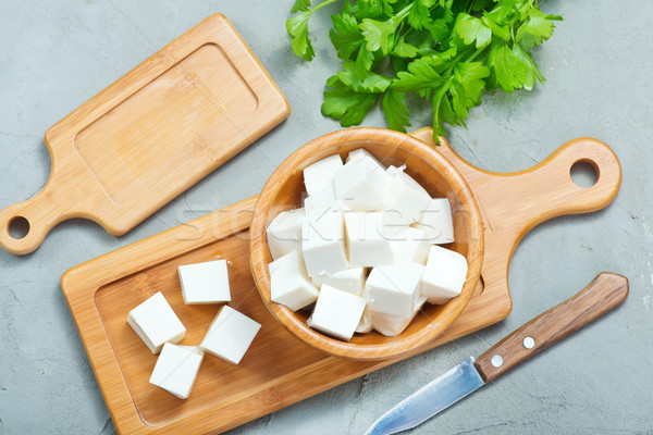 Tofu ser puchar tabeli niebieski tablicy Zdjęcia stock © tycoon