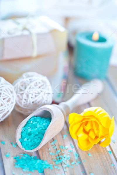 Zeezout zeep houten tafel voorjaar lichaam schoonheid Stockfoto © tycoon