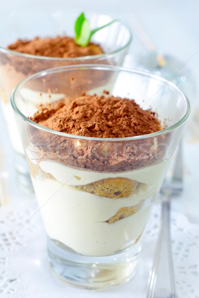 [[stock_photo]]: Tiramisu · alimentaire · verre · fond · grasse · tasse