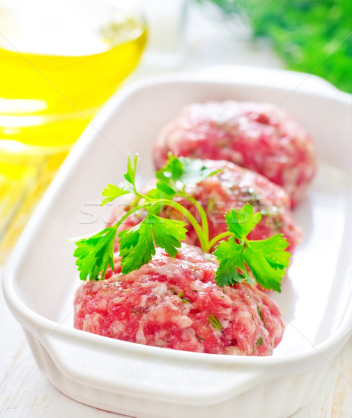 Raw meat balls in the white bowl Stock photo © tycoon