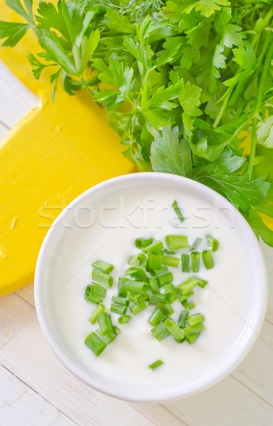 Sauerrahm Frühlingszwiebeln Essen Milch weiß Sahne Stock foto © tycoon