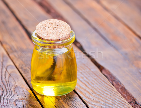 Oleju szkła butelki drewniany stół żywności słonecznika Zdjęcia stock © tycoon