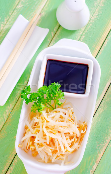 Stock photo: sprouts and soy sauce