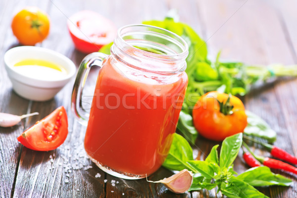 Domates suyu cam tablo gıda kumaş domates Stok fotoğraf © tycoon