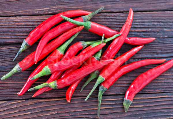 Stock fotó: Chilli · paprikák · fa · asztal · forró · szín · növény