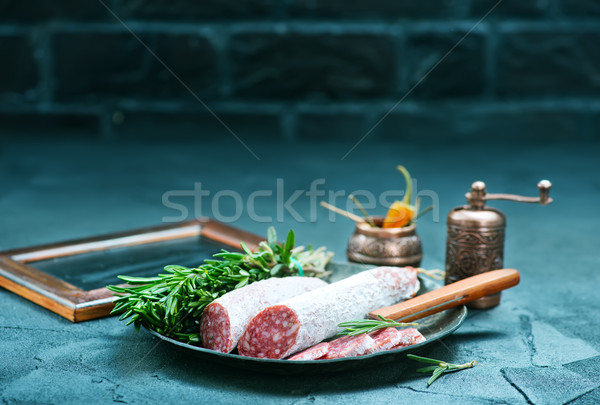 Foto d'archivio: Salame · aroma · Spice · bordo · alimentare · sfondo