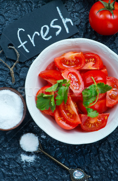 Tomate salată placă tabel bucătărie ulei Imagine de stoc © tycoon