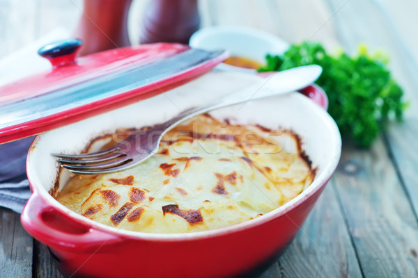 Stockfoto: Aardappel · kom · tabel · achtergrond · kaas · diner