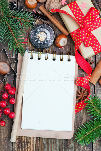 Noël décoration table en bois bois neige espace [[stock_photo]] © tycoon