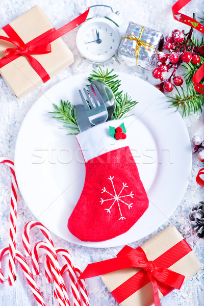 Natal branco prato tabela árvore madeira Foto stock © tycoon