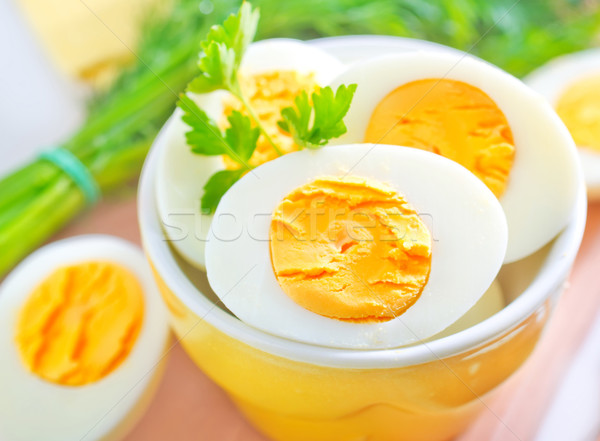 Gekookt eieren kom tabel voedsel kip Stockfoto © tycoon