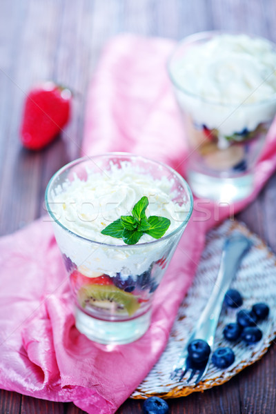 Salade de fruits mélange de fruits crème fouettée verre nature groupe [[stock_photo]] © tycoon