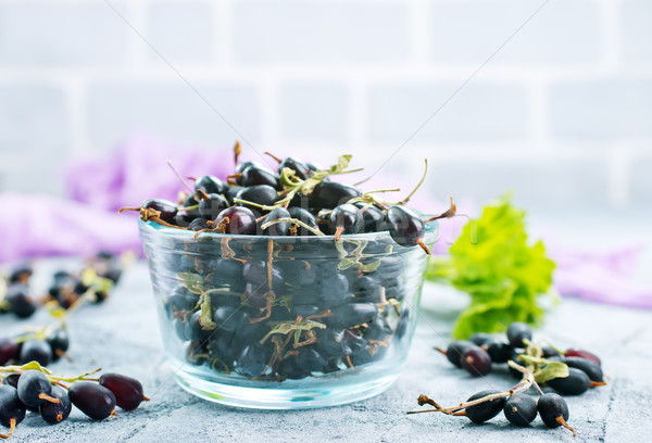 Foto stock: Preto · groselha · tigela · tabela · verde · folhas