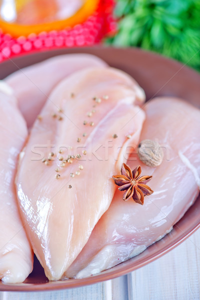 Surowy kurczaka filet tablicy tabeli żywności Zdjęcia stock © tycoon