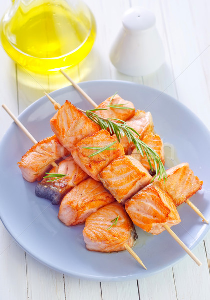 三文魚 烤肉串 盤 表 食品 魚 商業照片 © tycoon