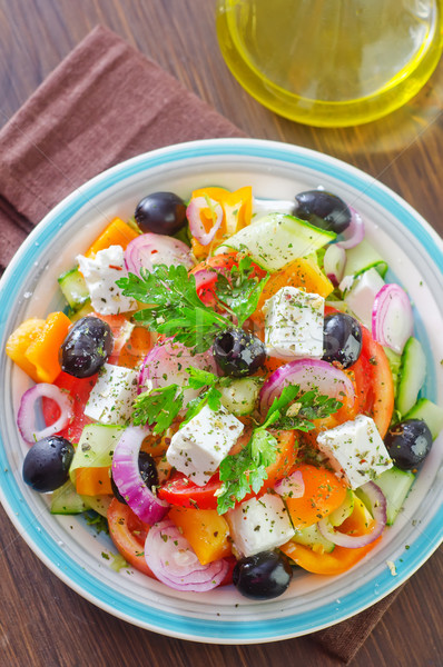 Griechisch Salat Hintergrund grünen Platte Gabel Stock foto © tycoon