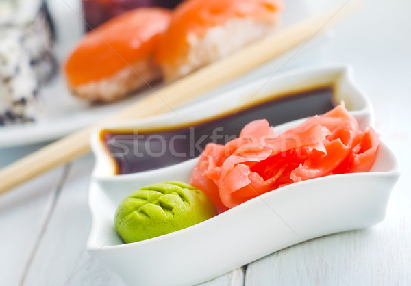 Gember sojasaus witte kom gezondheid diner Stockfoto © tycoon