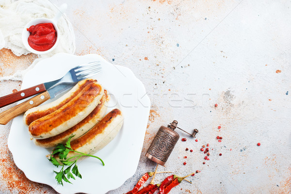 Frit saucisses sauce table fond cuisine [[stock_photo]] © tycoon