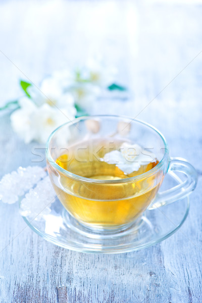 Herbaty szkła kubek tabeli liści Zdjęcia stock © tycoon