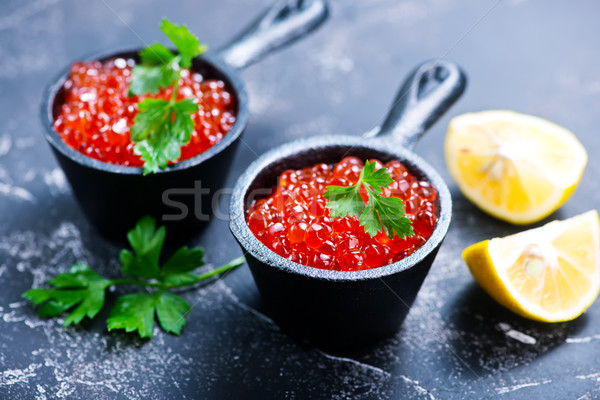 Foto stock: Salmão · caviar · vermelho · tabela · madeira