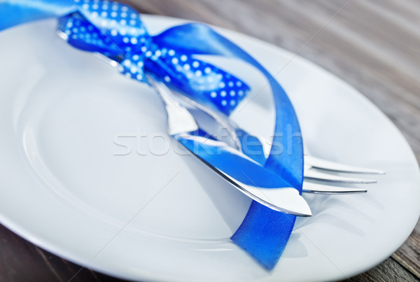 Vajilla tenedor cuchillo blanco placa mesa Foto stock © tycoon