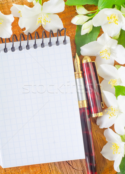 Stockfoto: Jasmijn · nota · bloem · papier · textuur · hout