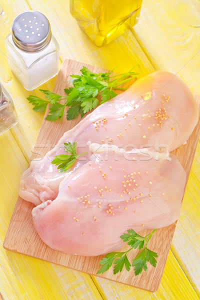 [[stock_photo]]: Poulet · fond · cuisine · viande · couteau · tomate