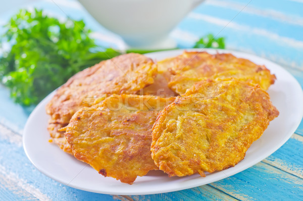 Stockfoto: Pannenkoeken · aardappel · voedsel · keuken · diner · vork