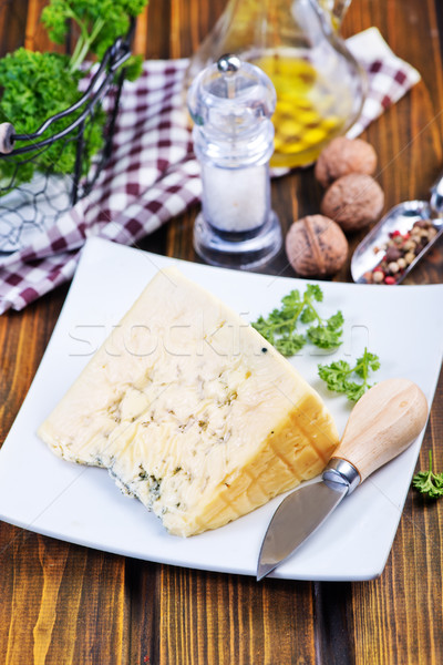 Käse Platte Tabelle Papier blau Frühstück Stock foto © tycoon