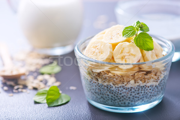 Stock photo: milk with chia seeds and banana
