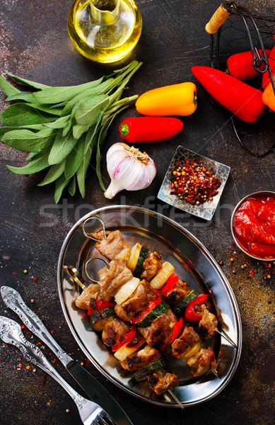 Kebab Fleisch Gemüse frischen Hintergrund dunkel Stock foto © tycoon