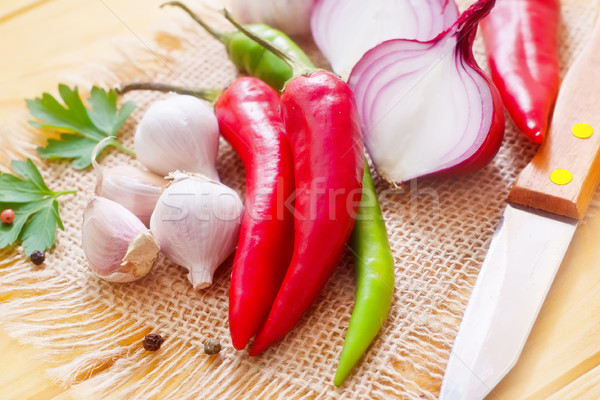 chilli, garlic and onion Stock photo © tycoon