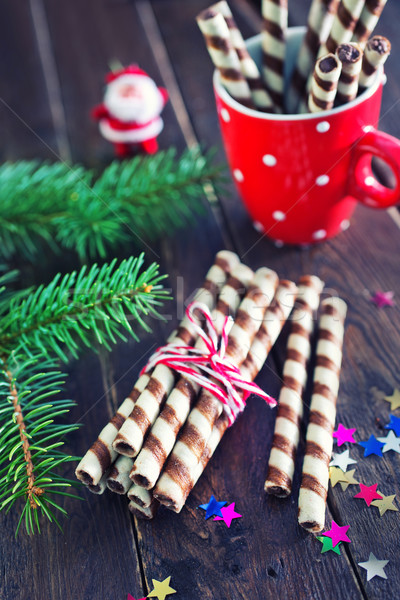 Biscuit christmas decoratie tabel chocolade achtergrond Stockfoto © tycoon
