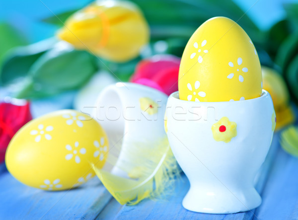 Zdjęcia stock: Easter · Eggs · kwiaty · tabeli · kwiat · miłości · drewna