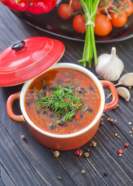 Foto stock: Sopa · de · frijol · alimentos · rojo · carne · tomate · sopa