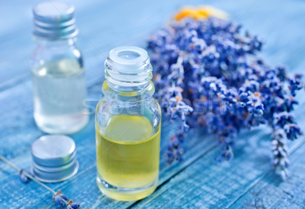 Aroma olie blad geneeskunde Blauw fles Stockfoto © tycoon