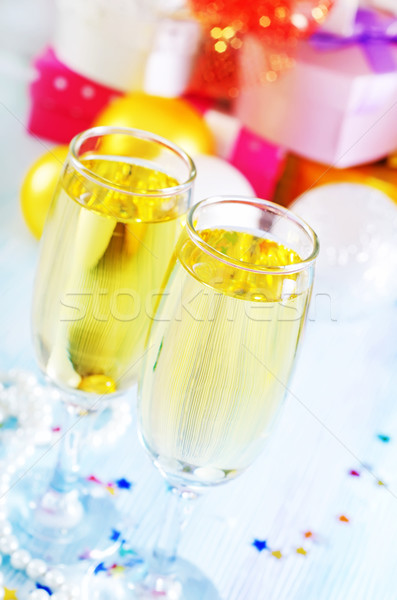 Champagner Flöten Paar Sternen Winter Blasen Stock foto © tycoon