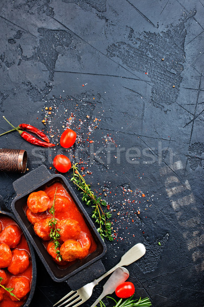 Frikadellen Tomatensauce Schüssel hat Foto Essen Stock foto © tycoon