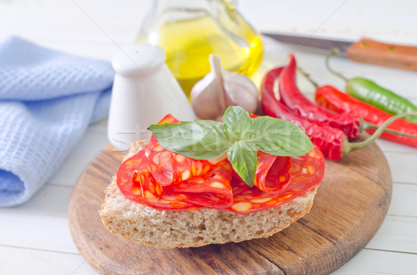 Pão salame queijo trigo café da manhã branco Foto stock © tycoon